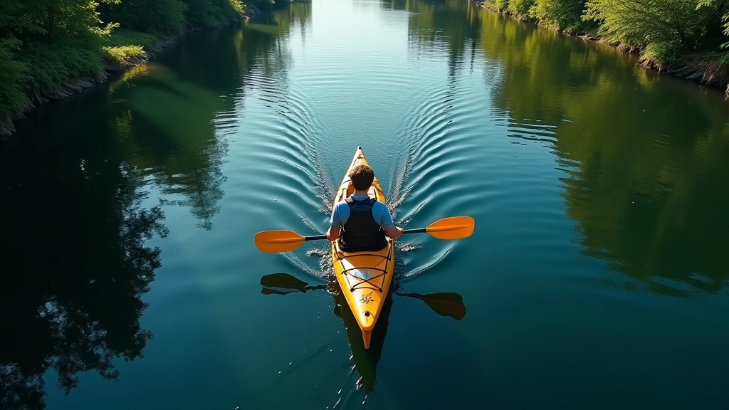 Overhead view of paddler performing forward stroke with proper torso rotation and blade entry angle